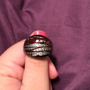 Silver and Red glass ring